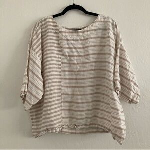 J Jill 100% Linen Striped Popover Top 3/4 Sleeves Boxy Relaxed Beach Lagenlook